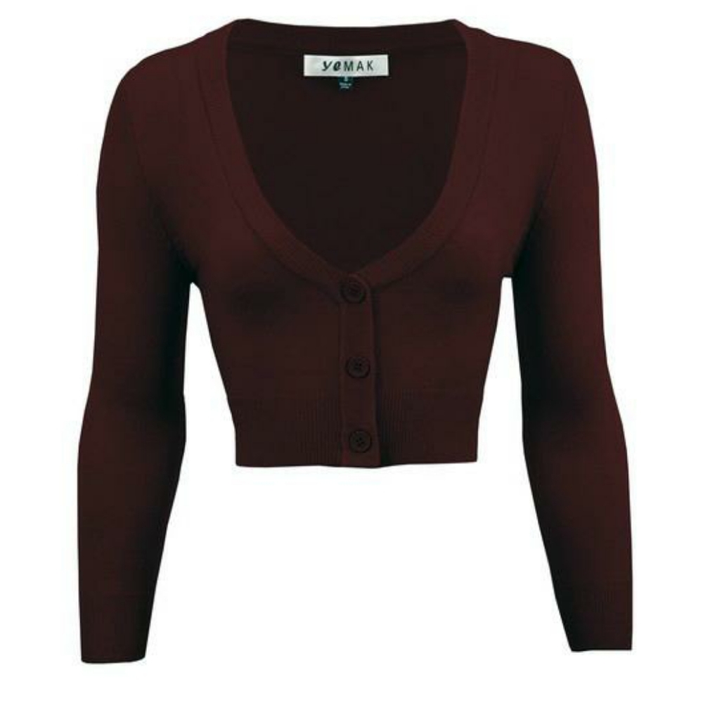 Ye MAK V-neck Cropped Cardigan Sweater in Chocolate Brown